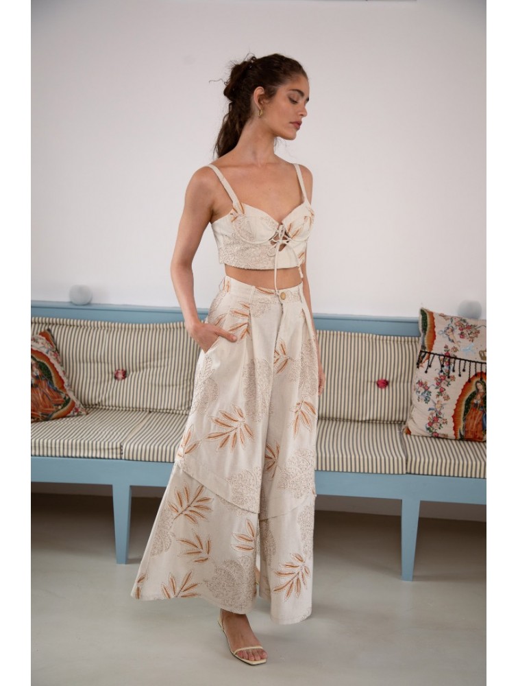 NIDODILEDA Homeward Pants Embroidered Overlay Μπεζ Παντελόνα