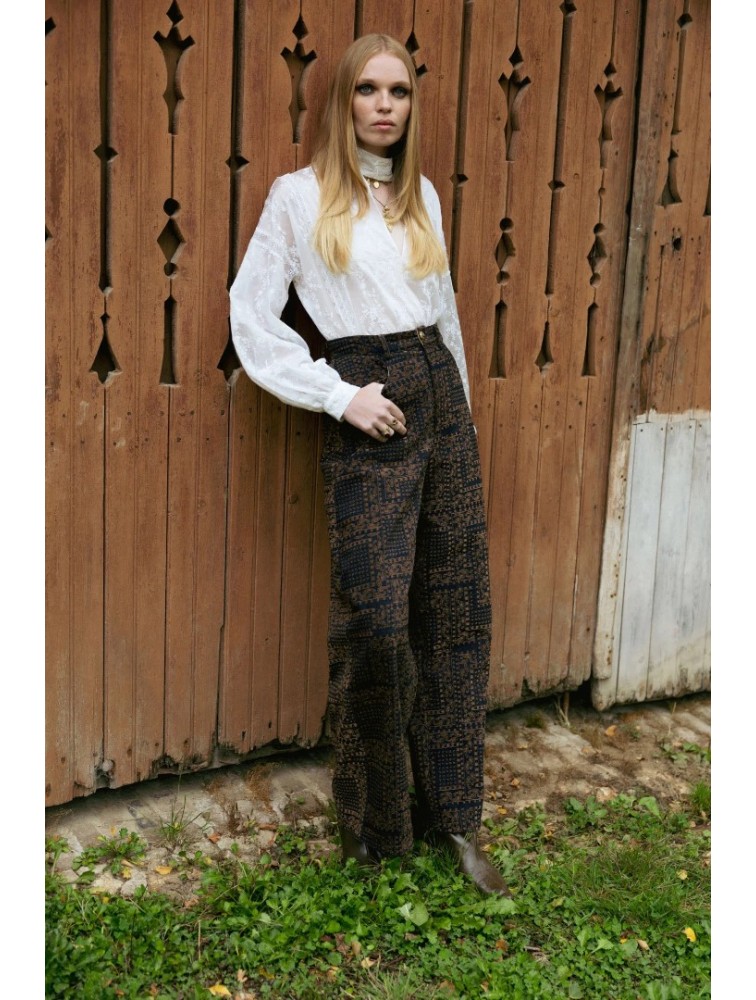 NIDODILEDA Inez Pants Denim Velvet Embossed Multi Βελούδινο Ντένιμ Παντελόνι