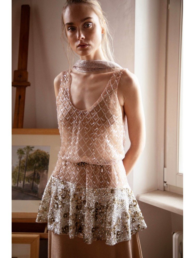 NIDODILEDA Inframe Top Dress Bead Embroidered Sequined Hem Παγετένιο Φόρεμα