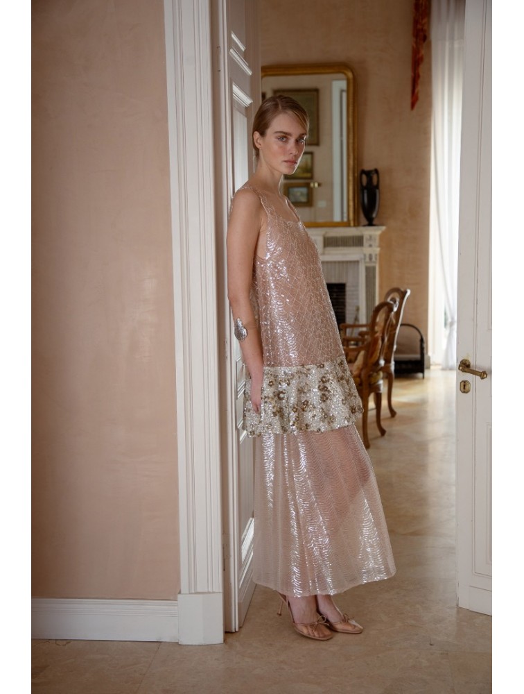 NIDODILEDA Inframe Top Dress Bead Embroidered Sequined Hem Παγετένιο Φόρεμα