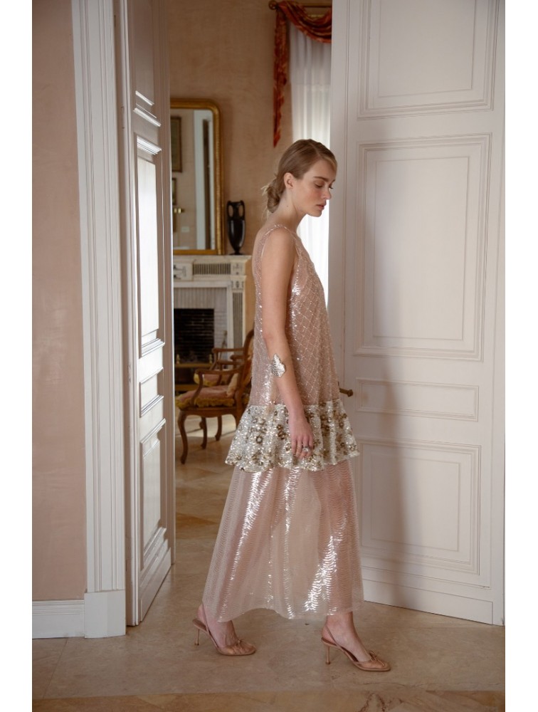 NIDODILEDA Inframe Top Dress Bead Embroidered Sequined Hem Παγετένιο Φόρεμα