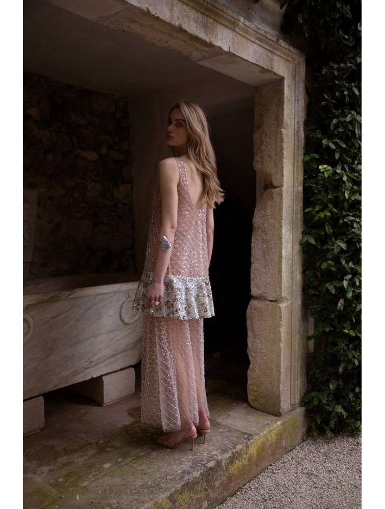NIDODILEDA Inframe Top Dress Bead Embroidered Sequined Hem Παγετένιο Φόρεμα