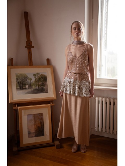 NIDODILEDA Inframe Top Dress Bead Embroidered Sequined Hem