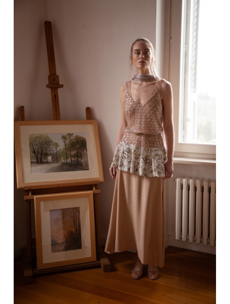 NIDODILEDA Inframe Top Dress Bead Embroidered Sequined Hem Παγετένιο Φόρεμα