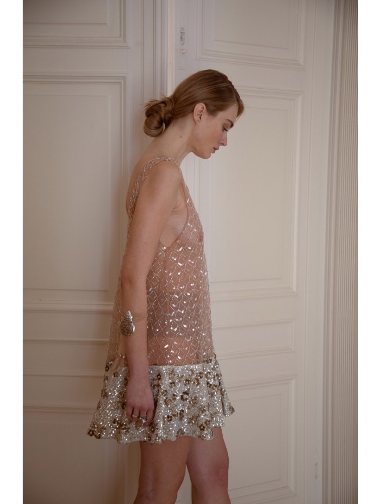 NIDODILEDA Inframe Top Dress Bead Embroidered Sequined Hem Παγετένιο Φόρεμα