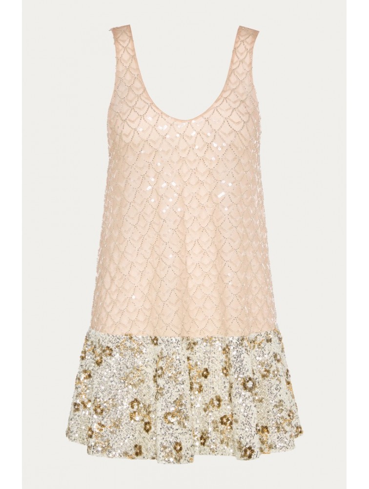 NIDODILEDA Inframe Top Dress Bead Embroidered Sequined Hem Παγετένιο Φόρεμα