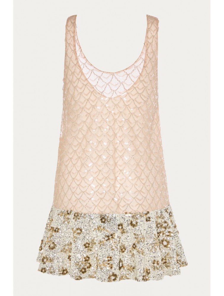 NIDODILEDA Inframe Top Dress Bead Embroidered Sequined Hem Παγετένιο Φόρεμα