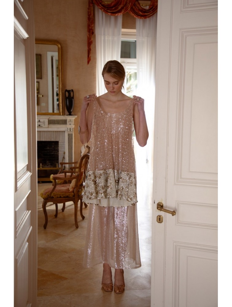 NIDODILEDA Inframe Top Dress Bead Embroidered Sequined Hem Παγετένιο Φόρεμα