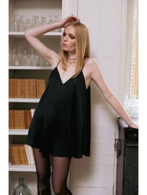 NIDODILEDA Iter Playsuit Satin Lingerie Black Μαύρο Σατέν Ολόσωμο Σορτς