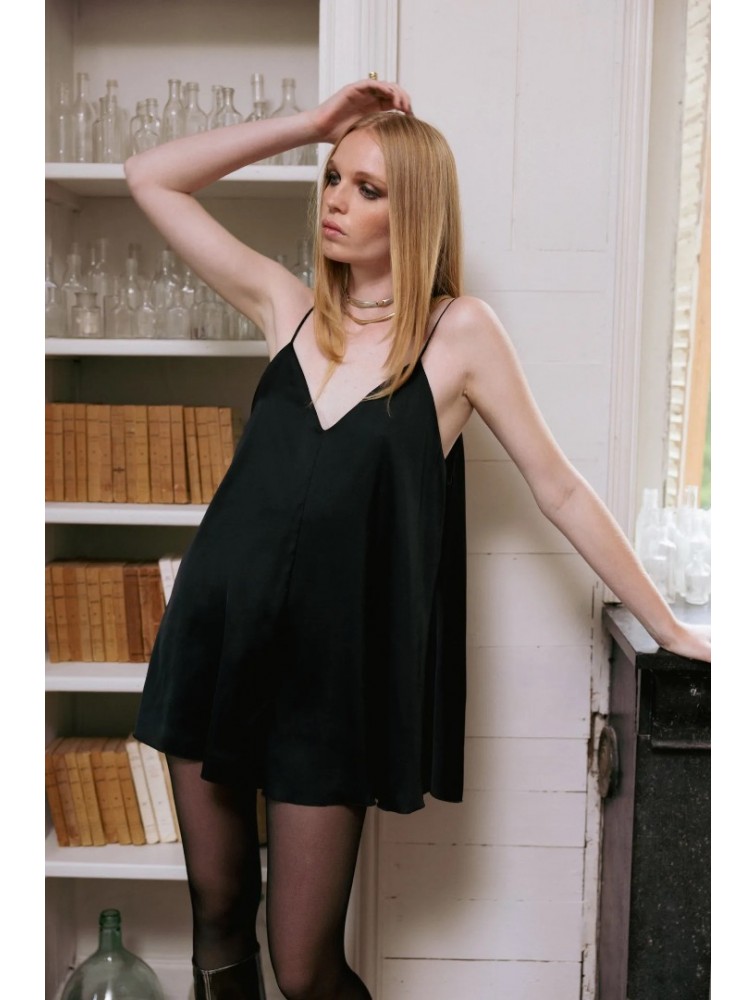 NIDODILEDA Iter Playsuit Satin Lingerie Black Μαύρο Σατέν Ολόσωμο Σορτς