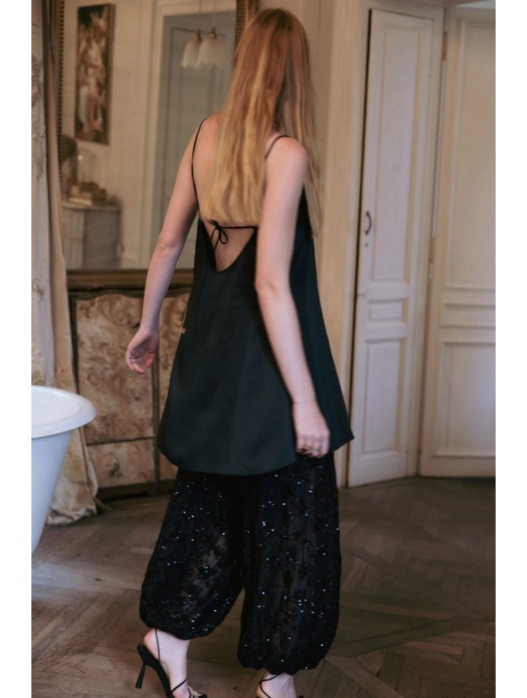 NIDODILEDA Itiel Dress Satin Sequined Lace Embellished Μαύρο Μίνι Φόρεμα με Παγέτα