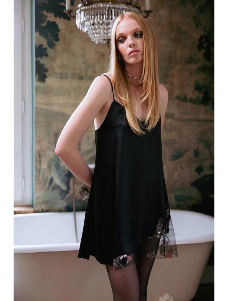 NIDODILEDA Itiel Dress Satin Sequined Lace Embellished Μαύρο Μίνι Φόρεμα με Παγέτα