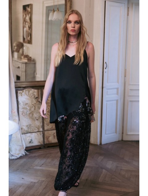 NIDODILEDA Itiel Dress Satin Sequined Lace Embellished Μαύρο Μίνι Φόρεμα με Παγέτα