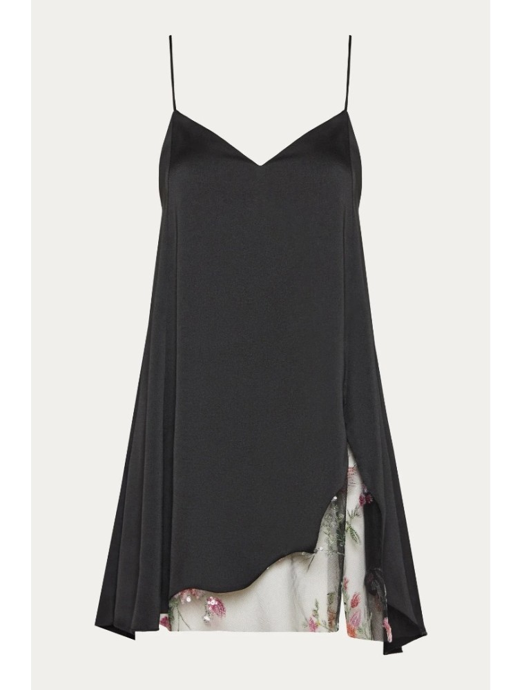NIDODILEDA Itiel Dress Satin Sequined Lace Embellished Μαύρο Μίνι Φόρεμα με Παγέτα