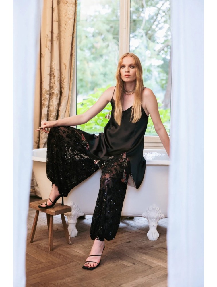 NIDODILEDA Itiel Dress Satin Sequined Lace Embellished Μαύρο Μίνι Φόρεμα με Παγέτα