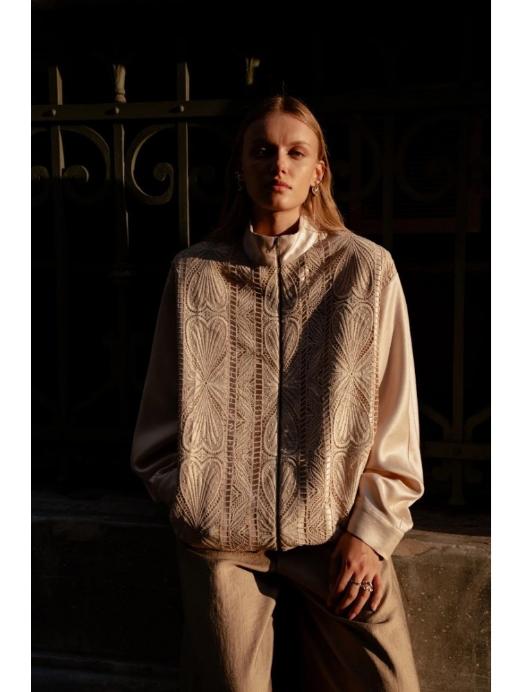 NIDODILEDA Jareth Jacket Dress Crochet Embellished Εκρού Σακάκι Φόρεμα με Κροσέ Διακόσμηση