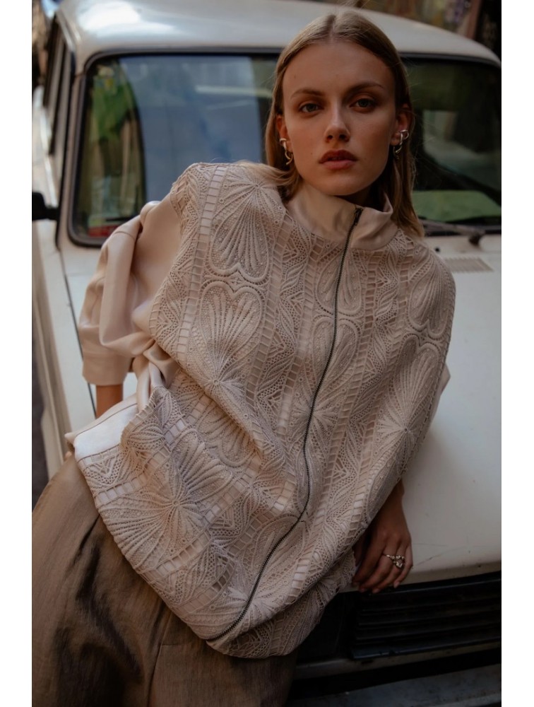 NIDODILEDA Jareth Jacket Dress Crochet Embellished Εκρού Σακάκι Φόρεμα με Κροσέ Διακόσμηση
