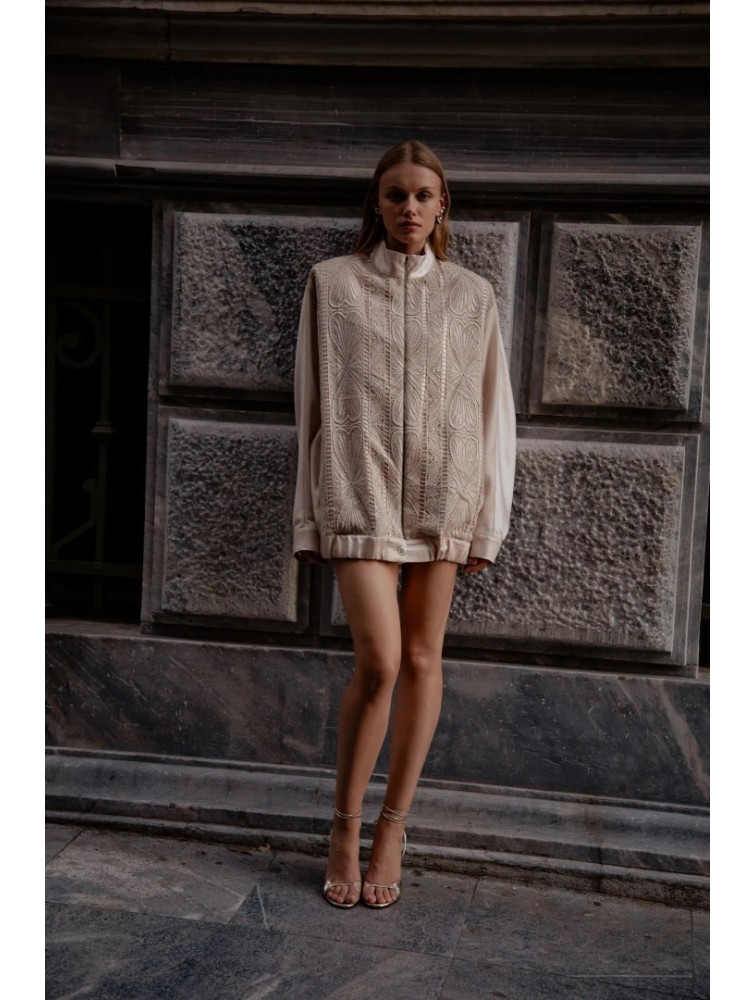 NIDODILEDA Jareth Jacket Dress Crochet Embellished Εκρού Σακάκι Φόρεμα με Κροσέ Διακόσμηση
