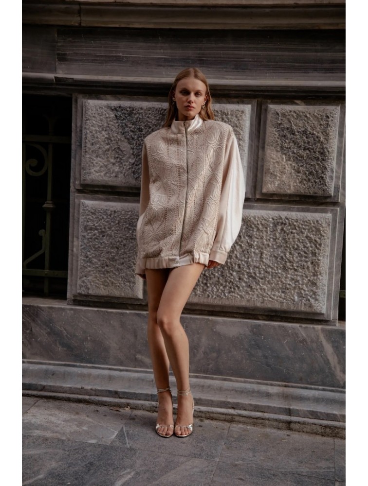 NIDODILEDA Jareth Jacket Dress Crochet Embellished Εκρού Σακάκι Φόρεμα με Κροσέ Διακόσμηση