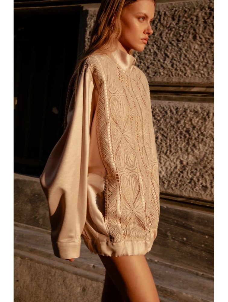 NIDODILEDA Jareth Jacket Dress Crochet Embellished Εκρού Σακάκι Φόρεμα με Κροσέ Διακόσμηση