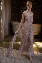 NIDODILEDA Kinetic Dress Bead Embroidered Semi-sheer Foil Printed Tulle