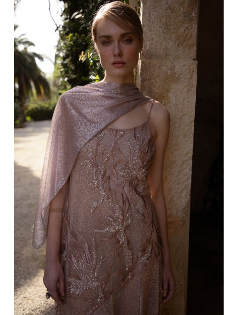 NIDODILEDA Kinetic Dress Bead Embroidered Semi-sheer Foil Printed Tulle 