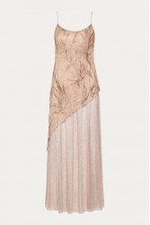 NIDODILEDA Kinetic Dress Bead Embroidered Semi-sheer Foil Printed Tulle