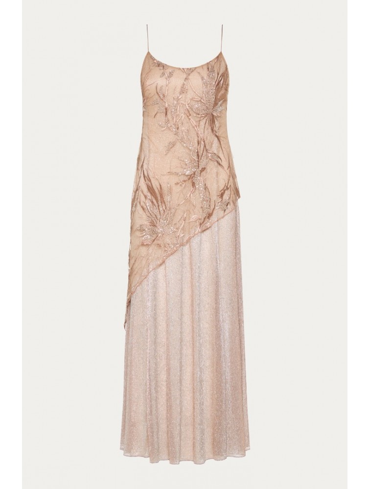 NIDODILEDA Kinetic Dress Bead Embroidered Semi-sheer Foil Printed Tulle