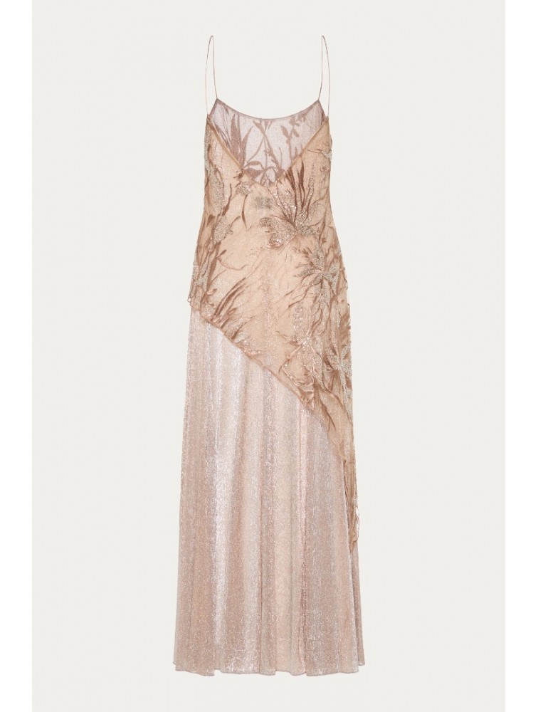 NIDODILEDA Kinetic Dress Bead Embroidered Semi-sheer Foil Printed Tulle