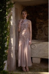 NIDODILEDA Kinetic Dress Bead Embroidered Semi-sheer Foil Printed Tulle