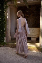 NIDODILEDA Kinetic Dress Bead Embroidered Semi-sheer Foil Printed Tulle