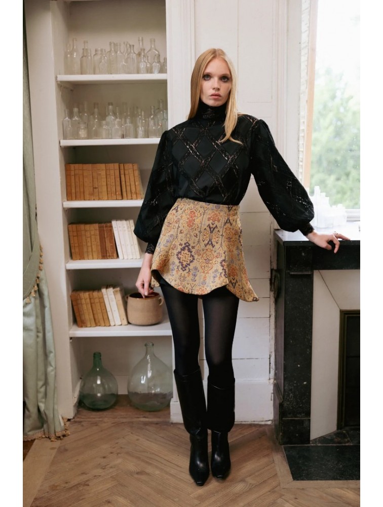 NIDODILEDA Leona Shirt Dress Crochet Lace Detailing Black Μαύρο Κροσέ Δαντελένιο Πουκαμισοφόρεμα