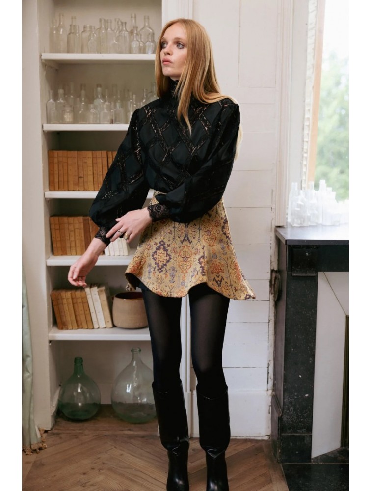 NIDODILEDA Leona Shirt Dress Crochet Lace Detailing Black Μαύρο Κροσέ Δαντελένιο Πουκαμισοφόρεμα
