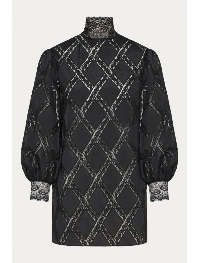 NIDODILEDA Leona Shirt Dress Crochet Lace Detailing Black Μαύρο Κροσέ Δαντελένιο Πουκαμισοφόρεμα