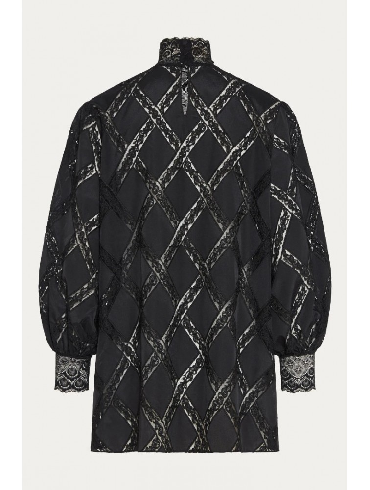 NIDODILEDA Leona Shirt Dress Crochet Lace Detailing Black Μαύρο Κροσέ Δαντελένιο Πουκαμισοφόρεμα