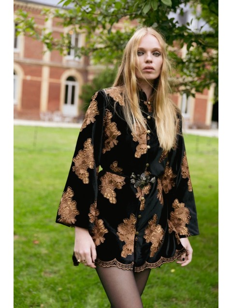 NIDODILEDA Lindsay Blazer Dress Crochet Velvet Black Tabac Μαύρο Ταμπά Βελούδινο Μπλέιζερ Φόρεμα