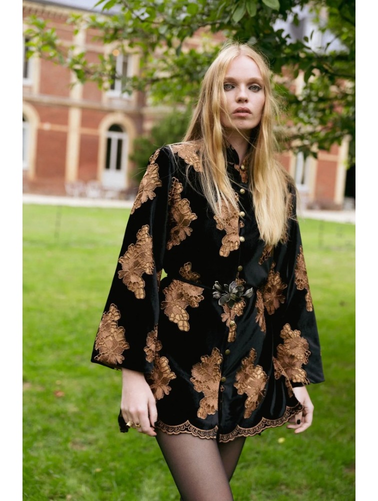 NIDODILEDA Lindsay Blazer Dress Crochet Velvet Black Tabac Μαύρο Ταμπά Βελούδινο Μπλέιζερ Φόρεμα