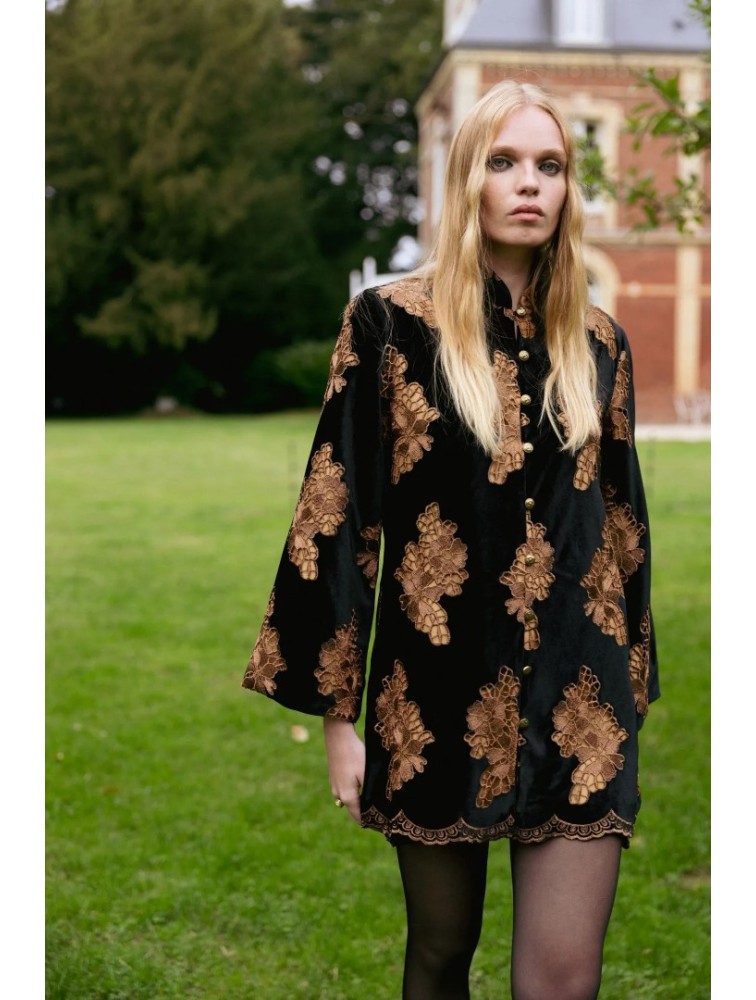 NIDODILEDA Lindsay Blazer Dress Crochet Velvet Black Tabac Μαύρο Ταμπά Βελούδινο Μπλέιζερ Φόρεμα