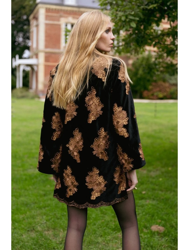 NIDODILEDA Lindsay Blazer Dress Crochet Velvet Black Tabac Μαύρο Ταμπά Βελούδινο Μπλέιζερ Φόρεμα