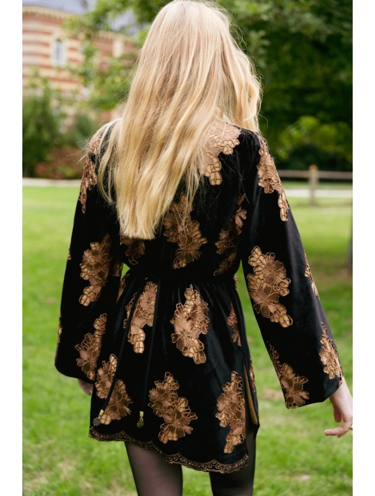 NIDODILEDA Lindsay Blazer Dress Crochet Velvet Black Tabac Μαύρο Ταμπά Βελούδινο Μπλέιζερ Φόρεμα