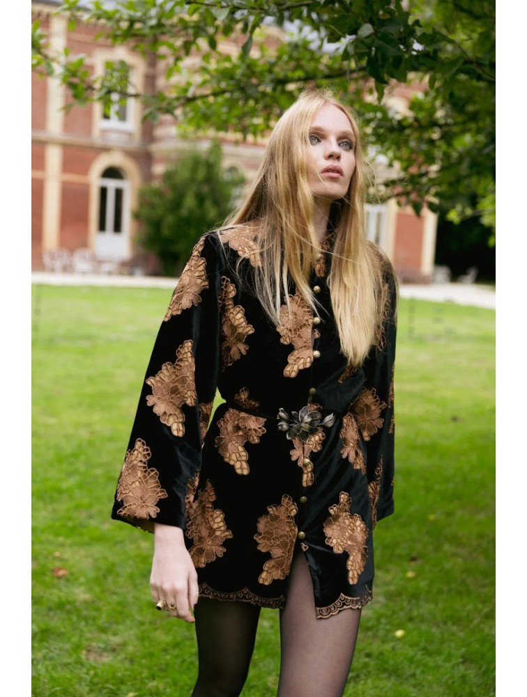 NIDODILEDA Lindsay Blazer Dress Crochet Velvet Black Tabac Μαύρο Ταμπά Βελούδινο Μπλέιζερ Φόρεμα