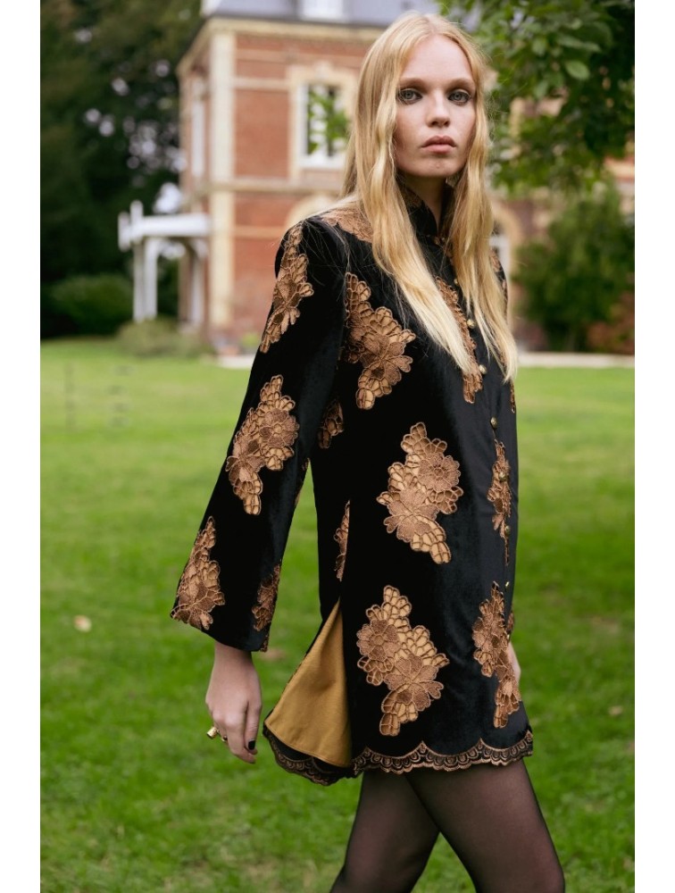 NIDODILEDA Lindsay Blazer Dress Crochet Velvet Black Tabac Μαύρο Ταμπά Βελούδινο Μπλέιζερ Φόρεμα