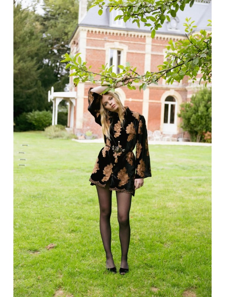 NIDODILEDA Lindsay Blazer Dress Crochet Velvet Black Tabac Μαύρο Ταμπά Βελούδινο Μπλέιζερ Φόρεμα
