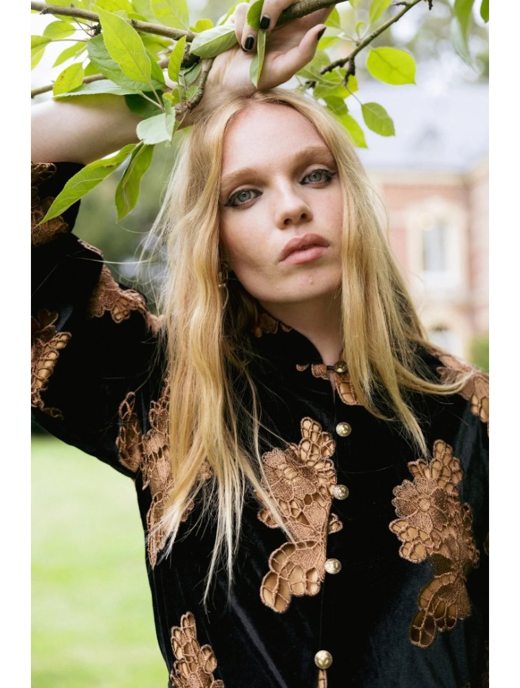 NIDODILEDA Lindsay Blazer Dress Crochet Velvet Black Tabac Μαύρο Ταμπά Βελούδινο Μπλέιζερ Φόρεμα