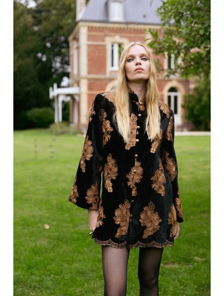 NIDODILEDA Lindsay Blazer Dress Crochet Velvet Black Tabac Μαύρο Ταμπά Βελούδινο Μπλέιζερ Φόρεμα