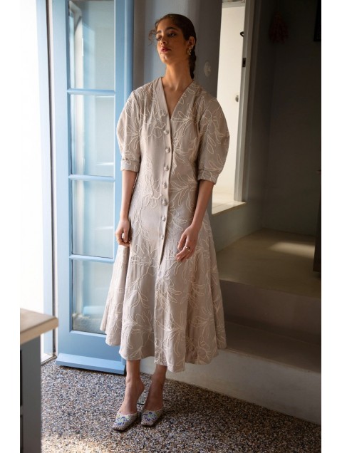 NIDODILEDA Line Gilet Dress Embroidered Floral Overlay