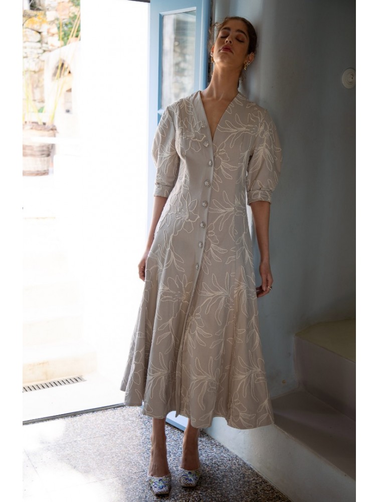 NIDODILEDA Line Gilet Dress Embroidered Floral Overlay