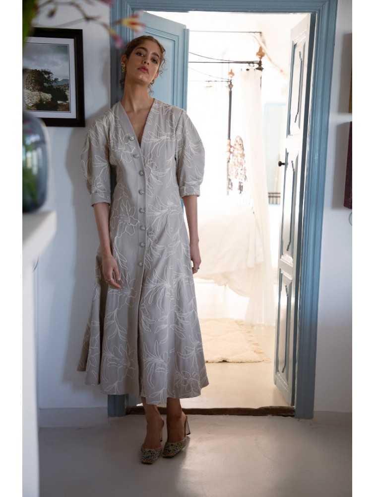 NIDODILEDA Line Gilet Dress Embroidered Floral Overlay