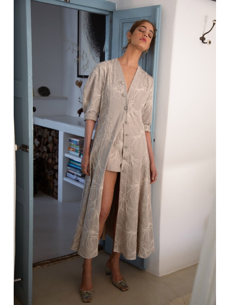 NIDODILEDA Line Gilet Dress Embroidered Floral Overlay