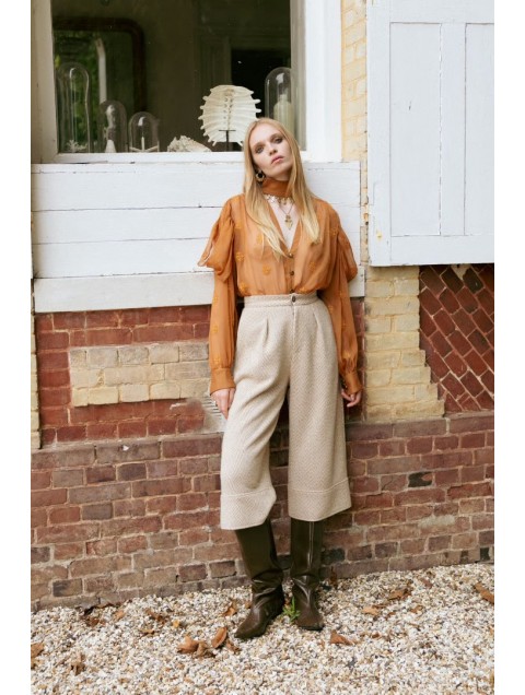 NIDODILEDA London Culottes Herringbone Light Beige Μπεζ Ψαροκόκκαλο Ζιπ Κιλότ